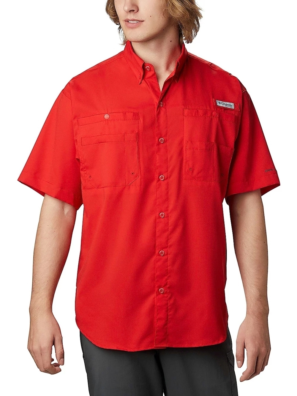 Columbia Men’s PFG Tamiami Short-Sleeve Button-Down Shirt in Red Size Medium